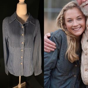 Tommy Hilfiger • Classic Pleated Bib Denim Button Down Shirt • ASO Beth Greene